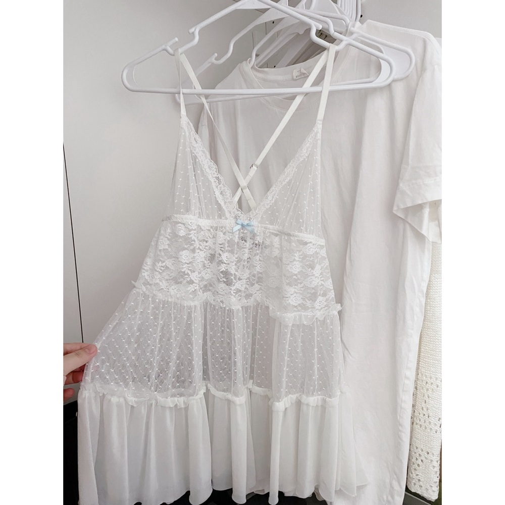 [Linea Donatella] White Babydoll Deep V-Neck Intimate Chemise